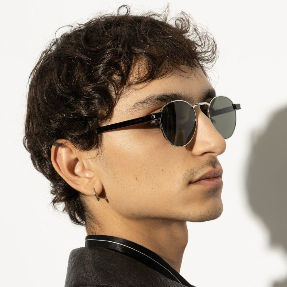 NEW Saint Laurent SL707 001 Silver Havana Grey Oval Unisex Sunglasses